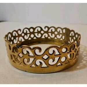 Vintage Brass Filigree Large Round Pillar Candle Holder